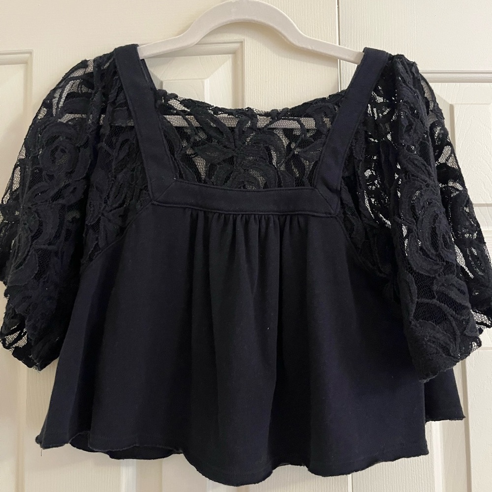 Free People Black Lace Blouse